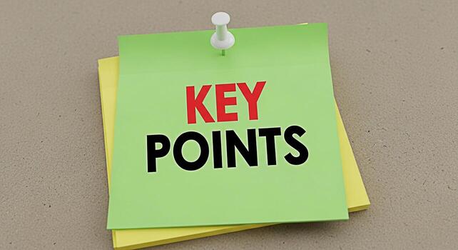 Closeup of colorful sticky notes displaying Key Points pinned on a neutral surface emphasizing focus and clarity for business planning project management and strategic decisionmaking in a professional photo