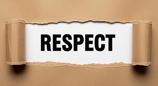 el palabra el respeto revelado mediante Rasgado marrón papel simbolizando el revelando de núcleo valores y ético principios en negocio y personal relaciones Fomentando un cultura de comprensión y empatar foto