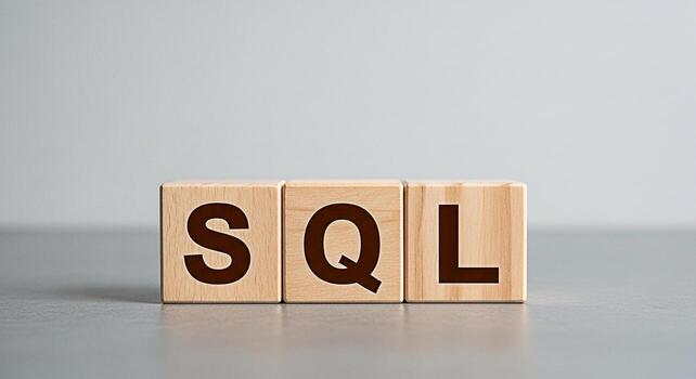 Wooden blocks displaying SQL on a gray surface representing database management and data querying in a minimalist studio setting conveying a sense of clarity and structured information photo