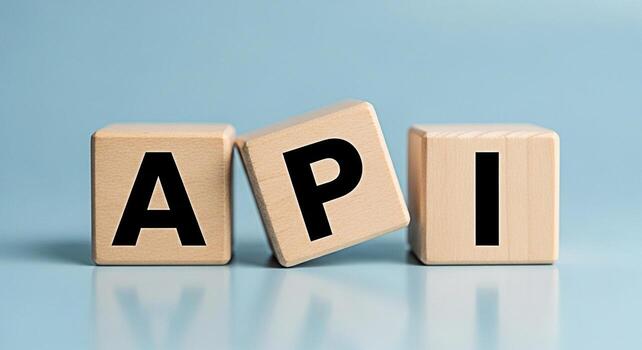 de madera bloques mostrando el letras un pags y yo en un azul superficie representando solicitud programación interfaz en un estudio ajuste transporte el concepto de software desarrollo y integración foto