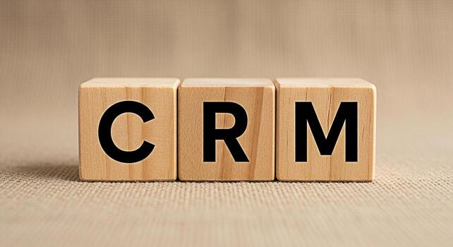 Wooden blocks displaying CRM on a burlap surface representing customer relationship management business strategy and the importance of customer retention in a competitive market environment photo