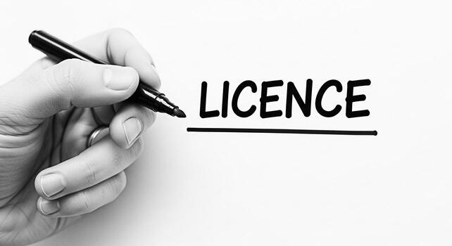 Closeup of a hand underlining the word Licence on a white surface with a black marker emphasizing the importance of legal permissions and regulatory compliance in a business or professional setting photo