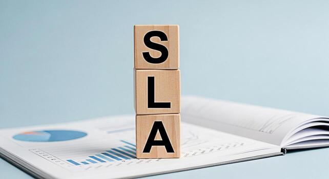 Wooden blocks spelling SLA on a business report showcasing service level agreement terms in a professional setting symbolizing commitment and clear communication for business success and client satisf photo