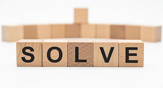 Wooden blocks spelling SOLVE on a white surface representing problemsolving and decisionmaking fostering a sense of clarity and resolution in a minimalist and bright setting ideal for business and edu photo