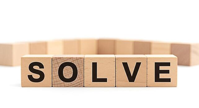 Wooden blocks spelling SOLVE on a white surface representing problemsolving and critical thinking in a minimalist setting conveying a sense of clarity focus and the potential for finding solutions photo