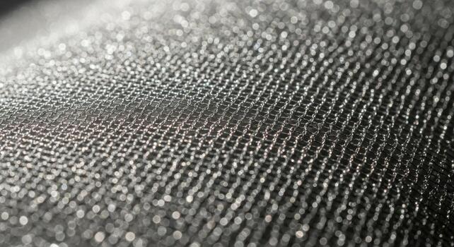 Intricate metallic mesh texture with a captivating pattern, displaying a play of light and shadow, creating an abstract, detailed composition photo