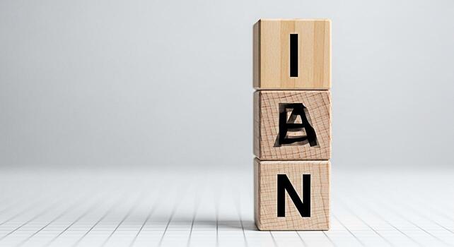 de madera bloques ortografía ian apilado en un blanco superficie simbolizando un nombre o acrónimo en un minimalista estudio ajuste transporte sencillez y claridad con un atención en tipografía y diseño elementos foto