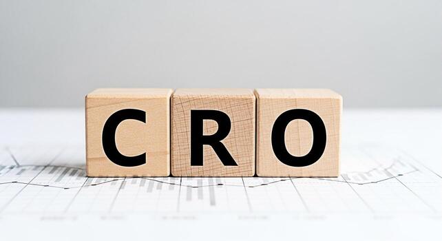 Wooden blocks displaying CRO on a financial chart background symbolizing Conversion Rate Optimization in a business setting conveying a message of growth and strategic improvement photo