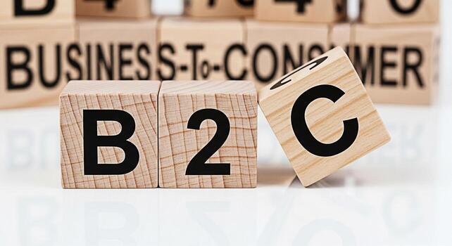 Wooden blocks displaying B2C on a reflective surface representing businesstoconsumer relationships and strategies in a clean minimalist setting conveying a sense of clarity and focus on customercentri photo