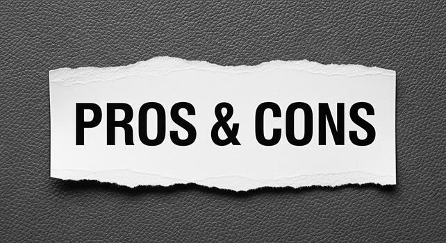 Pros and Cons displayed on a torn piece of paper against a textured gray background representing decisionmaking analysis and the weighing of advantages and disadvantages in a clear and concise manner photo