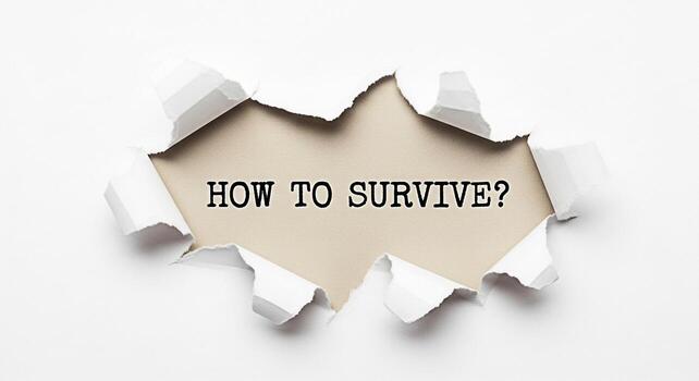 Text message How to survive appearing through a torn white paper background representing a challenge and the need for solutions symbolizing resilience and the search for guidance in difficult situatio photo