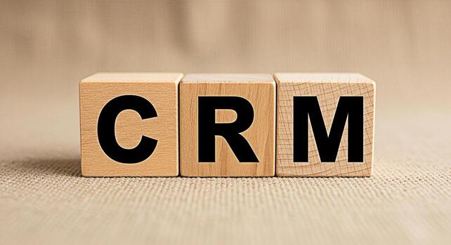 Wooden blocks displaying CRM on a textured surface representing customer relationship management strategies for business growth and success conveying a message of organization and efficiency photo