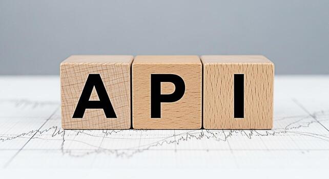 de madera bloques mostrando el letras api en un financiero gráfico representando solicitud programación interfaz transporte un concepto de software desarrollo datos intercambiar y tecnología integración en autobús foto