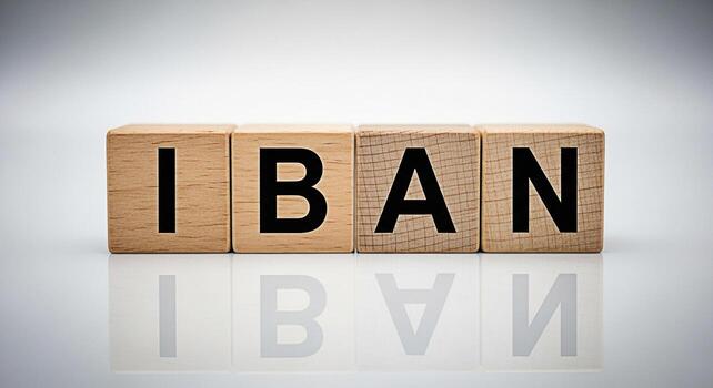 iban letras desplegado en de madera bloques en un limpiar estudio ambiente representando internacional bancario normas y financiero actas con un atención en seguridad y global comercio foto