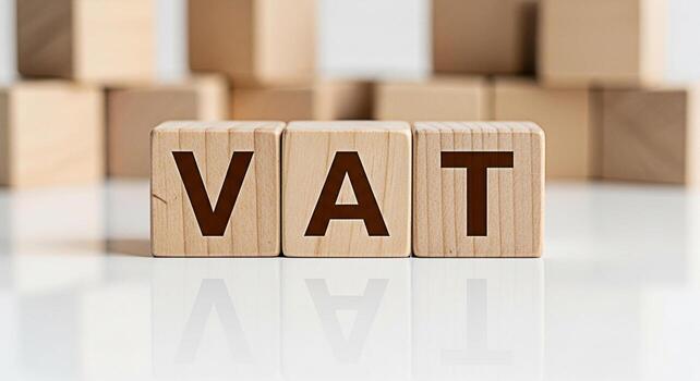 de madera bloques mostrando IVA en un reflexivo blanco superficie representando valor adicional impuesto y financiero conceptos en un limpiar minimalista ajuste transporte transparencia y fiscal responsabilidad foto