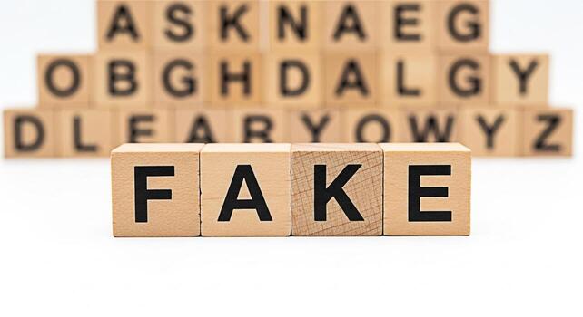Wooden blocks spelling FAKE in a studio setting representing deception and misinformation highlighting the importance of truth and authenticity in a world filled with potential falsehoods and misleadi photo