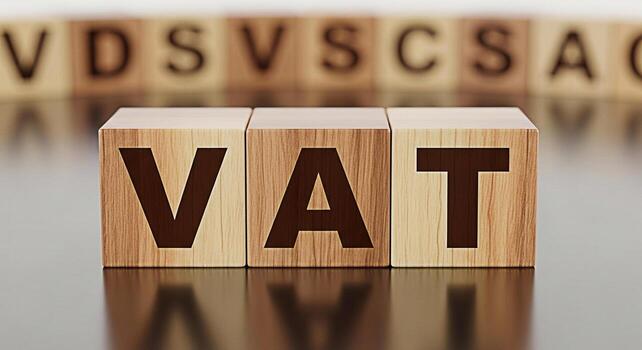 de madera bloques mostrando el letras IVA representando valor adicional impuesto sentado en un reflexivo superficie en un negocio ajuste simbolizando financiero conformidad y económico responsabilidad foto