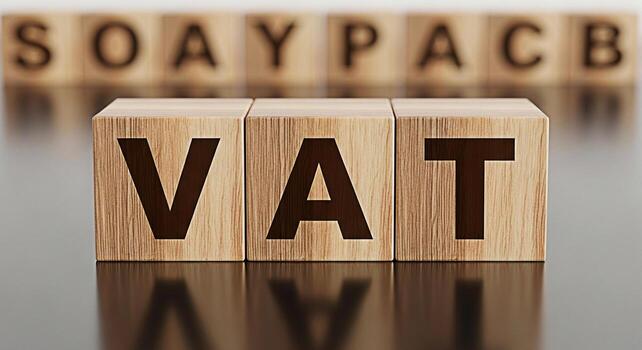 de madera bloques ortografía fuera IVA en un reflexivo superficie representando valor adicional impuesto en un negocio contexto enfatizando financiero conformidad y fiscal responsabilidad con un limpiar y minimalista esteta foto