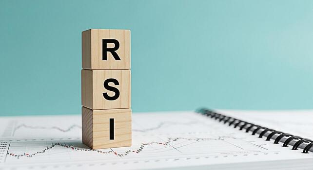 Wooden blocks displaying RSI on a financial chart representing Relative Strength Index analysis for stock market trading strategies and technical indicators suggesting investment decisions and market photo