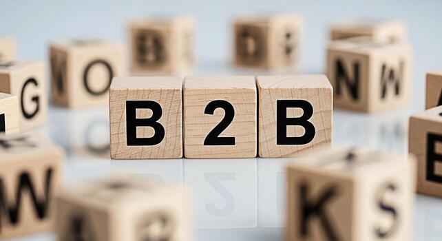 Wooden blocks displaying B2B on a reflective surface surrounded by other lettered blocks symbolizing businesstobusiness relationships and strategic partnerships in a modern corporate environment conve photo