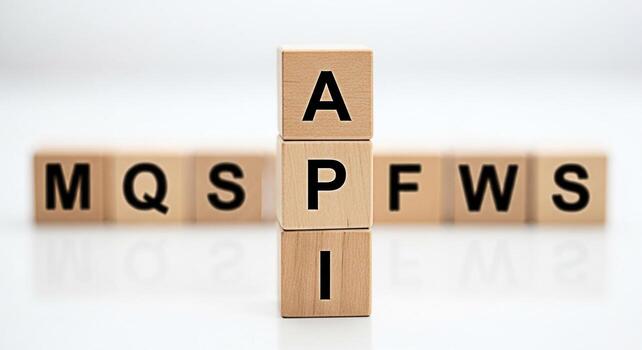 de madera bloques mostrando api en un brillante estudio ambiente representando solicitud programación interfaz software desarrollo y integración transporte un mensaje de conectividad y innovación foto