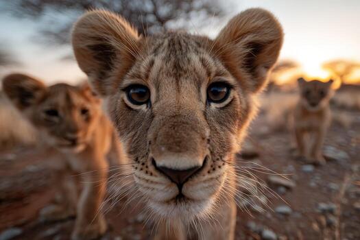 Lion cubs in the wild photo