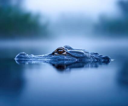A large alligator floating in the water photo