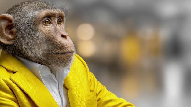 Vibrant ape dressed in a stylish blazer at a lively event photo