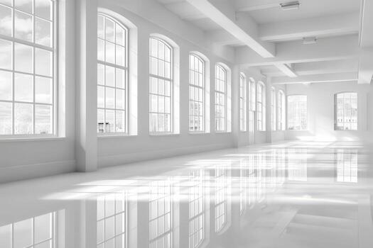 vacío limpiar habitación con brillante ventanas Listo para nuevo mueble preparar foto