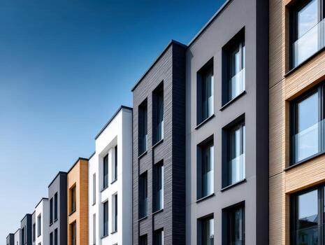 Explore a row of modern Bauhaus architecture in a vibrant cityscape photo