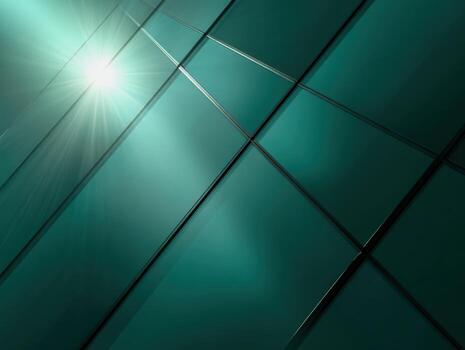 Geometric patterns and light reflections on teal glass surfaces photo