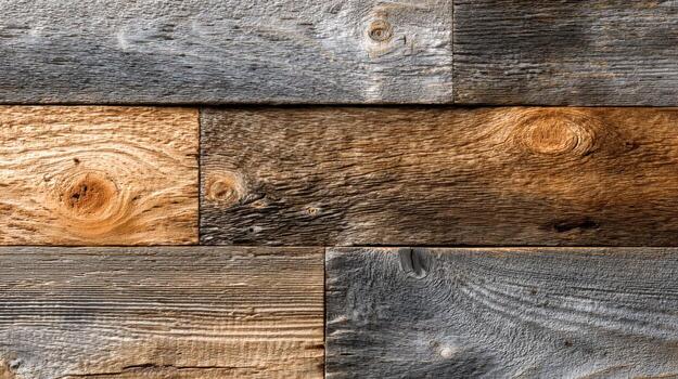 Rustic wooden wall with varied grain patterns and colors in soft lighting photo