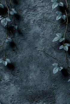 Vines creeping along a textured dark wall in a serene natural setting photo