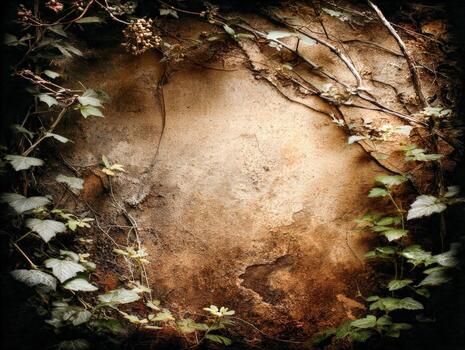textura de un antiguo pared rodeado por verde follaje en suave natural ligero foto