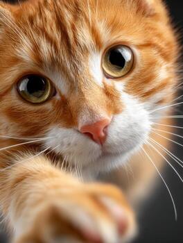 naranja gato alcanzando fuera con patas en un de cerca ver a hogar ajuste foto