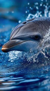Bottlenose dolphin joyfully emerging from turquoise waters during sunny day photo