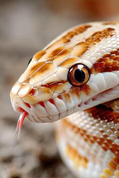 de cerca ver de iridiscente serpiente con sorprendentes ámbar ojos foto