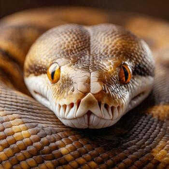 iridiscente serpiente muestra maravilloso ámbar ojos en de cerca ver foto