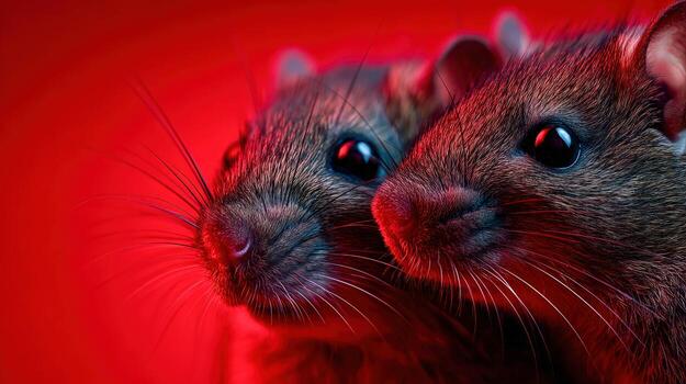 Detailed macro of mice in a scientific lab setting with red lighting photo