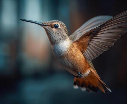 colibrí en vuelo exhibiendo vibrante plumas en natural habitat foto