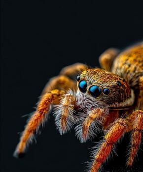 Hyper-detailed portrait showcases intricate features of a small spider photo