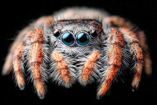 Hyper-detailed portrait of a small spider showcasing its vibrant features photo