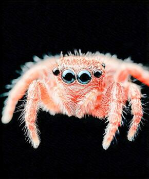 Hyper-detailed portrait captures a small spider in striking close-up view photo