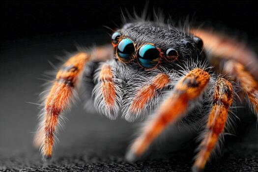Hyper-detailed portrait of a small spider showcasing intricate features and colors photo