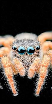 Hyper-detailed close-up of a small spider showcasing its unique features photo