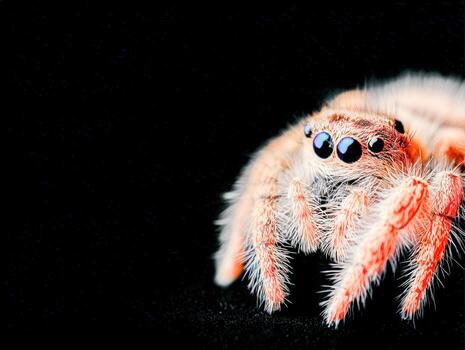 Hyper-detailed portrait of a small spider in natural light on a dark background photo