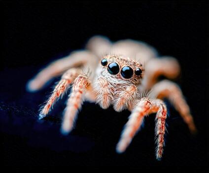 Hyper-detailed close-up portrait of a small spider showcasing intricate features photo