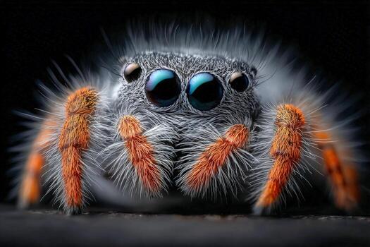 Hyper-detailed portrait capturing the intricate features of a small spider photo
