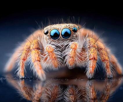 Hyper-detailed portrait of a small spider with vibrant colors and unique features photo
