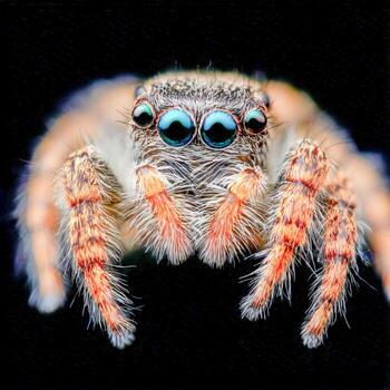 Hyper-detailed spider portrait captured in natural light on a black background photo